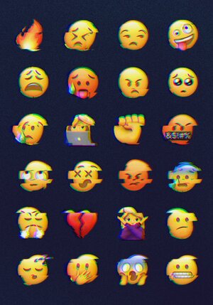 Common emojis, some of which have been distorted.