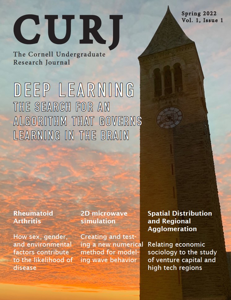 CURJ 1(1) cover featuring Cornell's McGraw Tower at sunset.